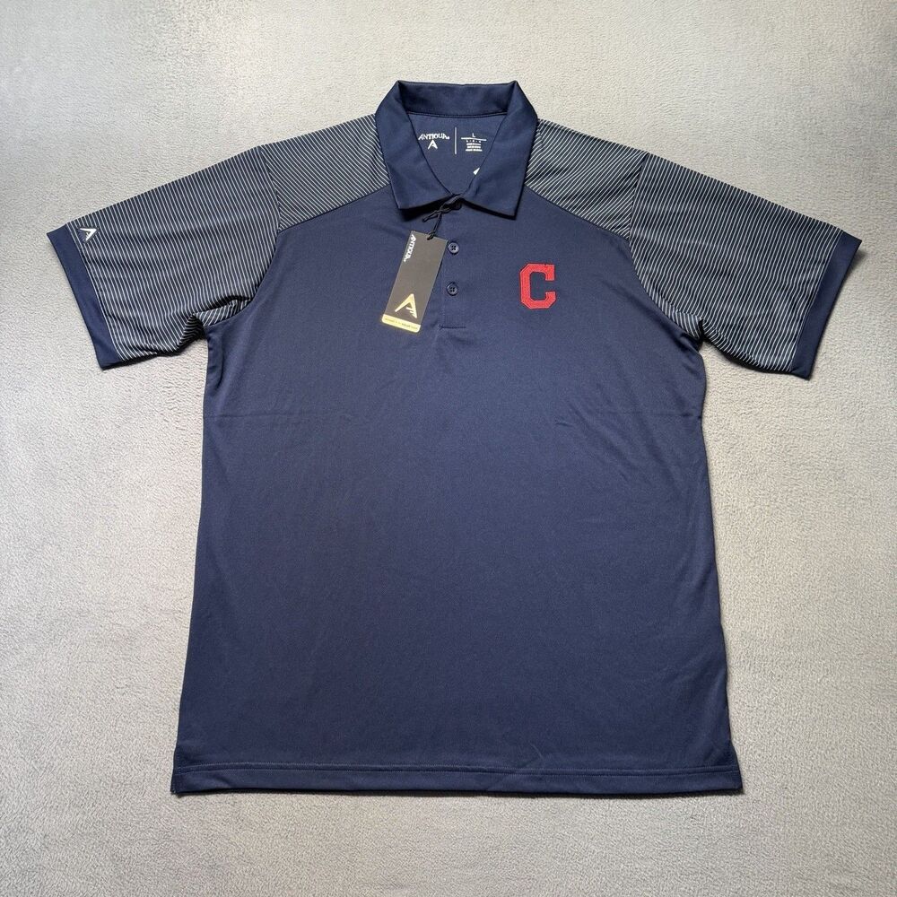 Cleveland Guardians Antigua Mens L Engage Polo Navy Red Logo Shirt Baseball NWT